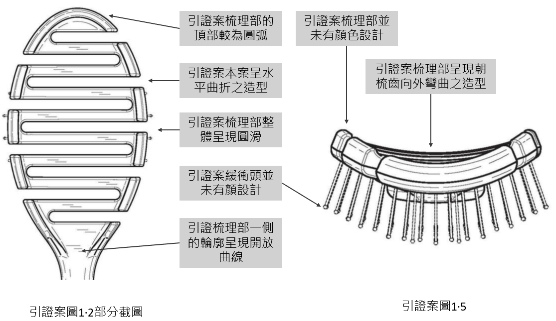 引證1梳子梳理部的圓滑輪廓、開放曲線與向外綻放的梳齒側
